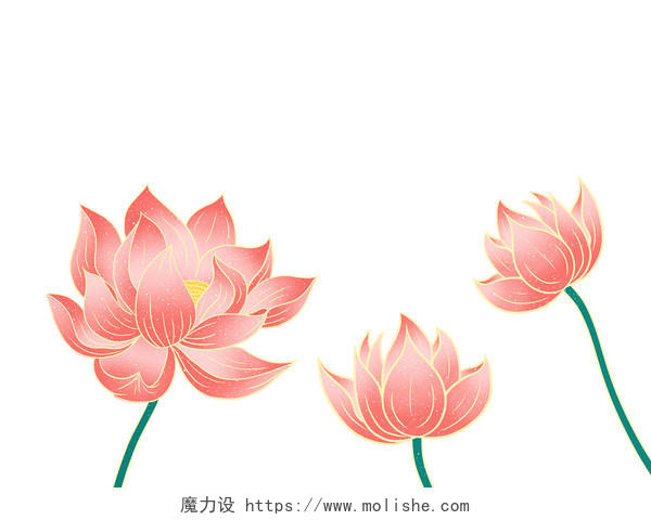 粉色手绘卡通国潮古风中国风荷花元素PNG素材